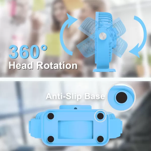 TriPole Small Desk Fan USB Powered Personal Fan Strong Airflow 3 Speeds Mini Fan 360Rotation Portable Fan 51 Inch Quiet Table Fan for Home Office Bedroom Desktop Travel Green 49ft CableBlue