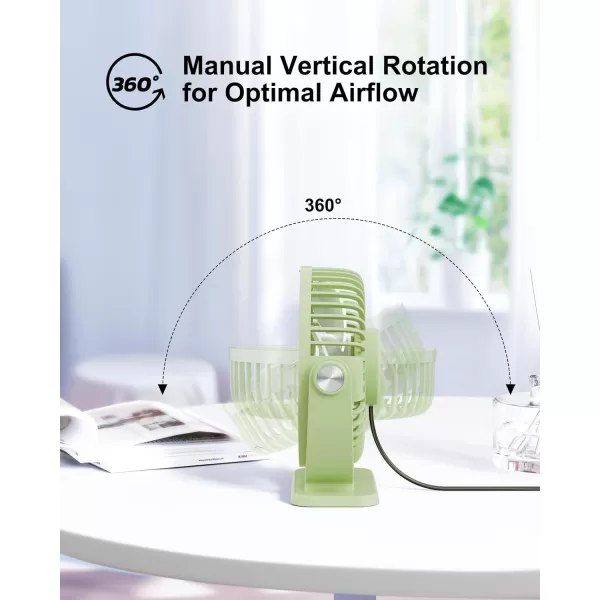 TriPole Small Desk Fan USB Powered Personal Fan Strong Airflow 3 Speeds Mini Fan 360Rotation Portable Fan 51 Inch Quiet Table Fan for Home Office Bedroom Desktop Travel Green 49ft CableGreen