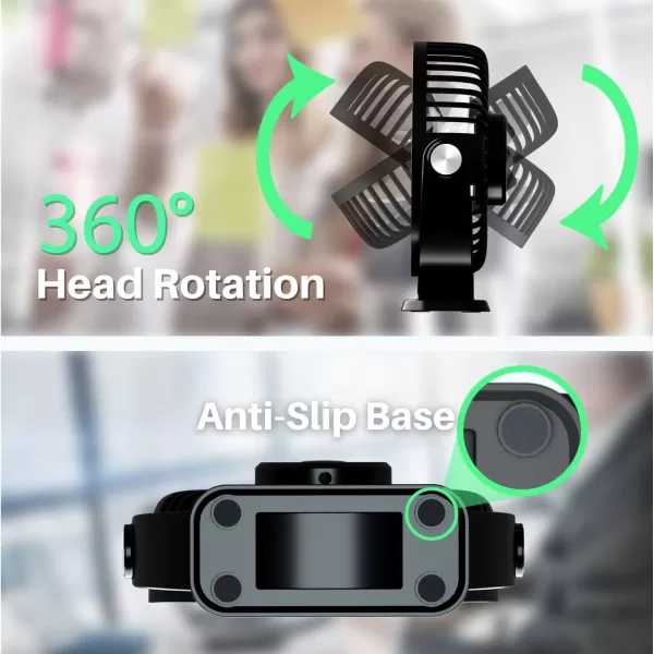 TriPole Small Desk Fan USB Powered Personal Fan Strong Airflow 3 Speeds Mini Fan 360Rotation Portable Fan 51 Inch Quiet Table Fan for Home Office Bedroom Desktop Travel Green 49ft CableBlack  Black