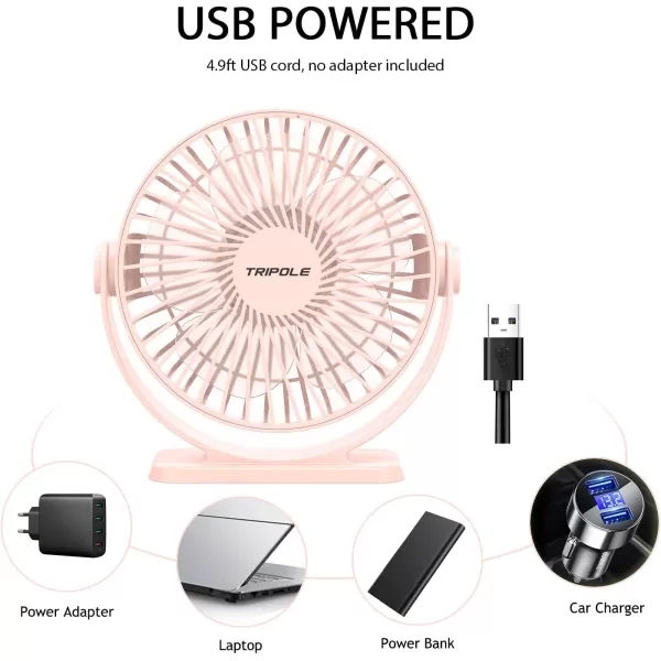 TriPole Small Desk Fan USB Powered Personal Fan Strong Airflow 3 Speeds Mini Fan 360Rotation Portable Fan 51 Inch Quiet Table Fan for Home Office Bedroom Desktop Travel Green 49ft CablePink
