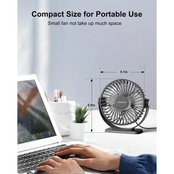 TriPole Small Desk Fan USB Powered Personal Fan Strong Airflow 3 Speeds Mini Fan 360Rotation Portable Fan 51 Inch Quiet Table Fan for Home Office Bedroom Desktop Travel Green 49ft CableBlack