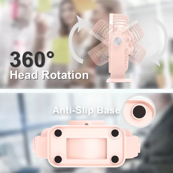 TriPole Small Desk Fan USB Powered Personal Fan Strong Airflow 3 Speeds Mini Fan 360Rotation Portable Fan 51 Inch Quiet Table Fan for Home Office Bedroom Desktop Travel Green 49ft CablePink