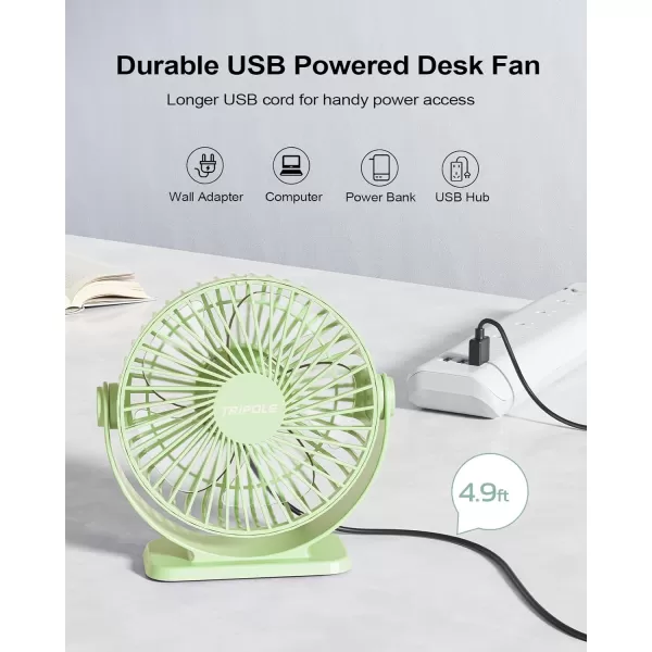 TriPole Small Desk Fan USB Powered Personal Fan Strong Airflow 3 Speeds Mini Fan 360Rotation Portable Fan 51 Inch Quiet Table Fan for Home Office Bedroom Desktop Travel Green 49ft CableGreen