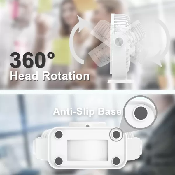 TriPole Small Desk Fan USB Powered Personal Fan Strong Airflow 3 Speeds Mini Fan 360Rotation Portable Fan 51 Inch Quiet Table Fan for Home Office Bedroom Desktop Travel Green 49ft CableWhite