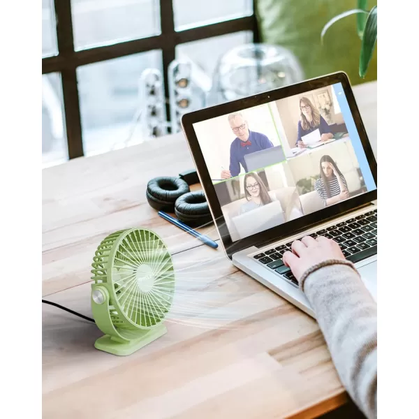 TriPole Small Desk Fan USB Powered Personal Fan Strong Airflow 3 Speeds Mini Fan 360Rotation Portable Fan 51 Inch Quiet Table Fan for Home Office Bedroom Desktop Travel Green 49ft CableGreen