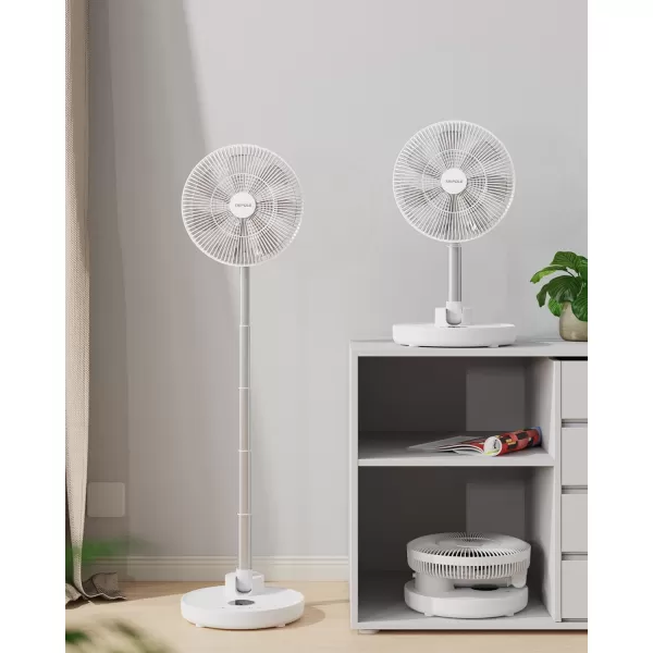 TriPole Standing Oscillating Pedestal Fan Rechargeable Battery Operated Quiet Height Adjustable Floor Fan with Remote Timer Foldaway Portable Fan for Bedroom Home Travel 531H Working 12White