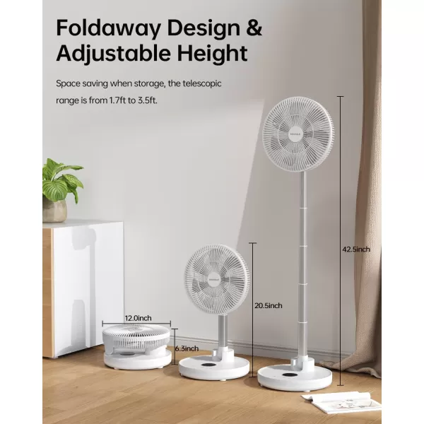 TriPole Standing Oscillating Pedestal Fan Rechargeable Battery Operated Quiet Height Adjustable Floor Fan with Remote Timer Foldaway Portable Fan for Bedroom Home Travel 531H Working 12White