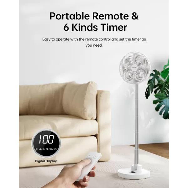 TriPole Standing Oscillating Pedestal Fan Rechargeable Battery Operated Quiet Height Adjustable Floor Fan with Remote Timer Foldaway Portable Fan for Bedroom Home Travel 531H Working 12White