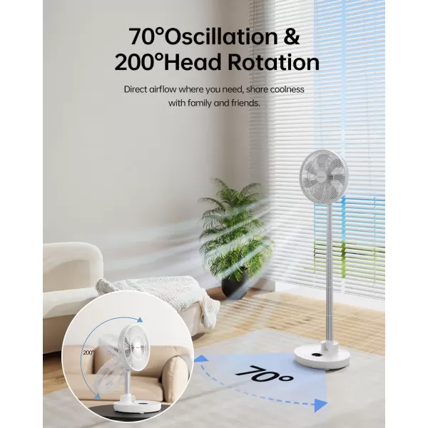 TriPole Standing Oscillating Pedestal Fan Rechargeable Battery Operated Quiet Height Adjustable Floor Fan with Remote Timer Foldaway Portable Fan for Bedroom Home Travel 531H Working 12White