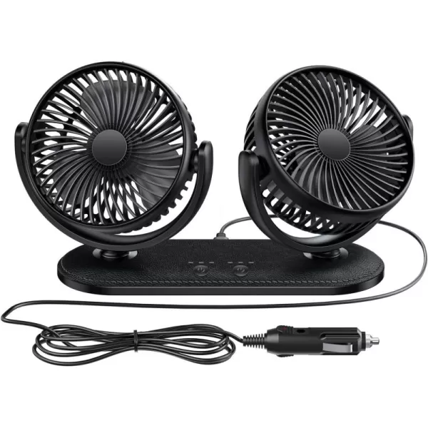 TriPole Car Fan 12V  24V Portable Auto Cooling Fan Dual Head Rotatable Vehicle Fan 3 Speeds Strong Wind Air Circulation Fan for Car Dashboard Electric Fan for Truck SUV Sedan RV Van Boat Golf Cart