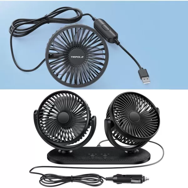 TriPole Car Fan Backseat Dashboard Fan for Car USB Powered ampamp 12V24V Vehicle Cooling Fan Bundle