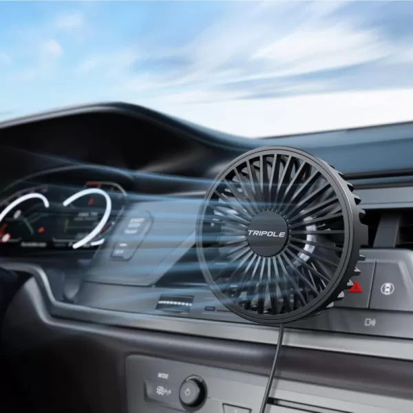 TriPole Car Fan USB Fan for Car Vent Powerful 3 Speed Car Cooling Clip Fan with Quiet Brushless Motor 360 Degree Rotatable Portable Fan for Car Vehicle Van Truck SUV RV