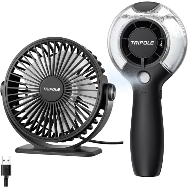 TriPole Handheld Misting Fan USB Desk Fan Bundle Portable Small Fan with Water Spray for Travel Outdoor 3 Speeds Mini Desktop Fan for Office