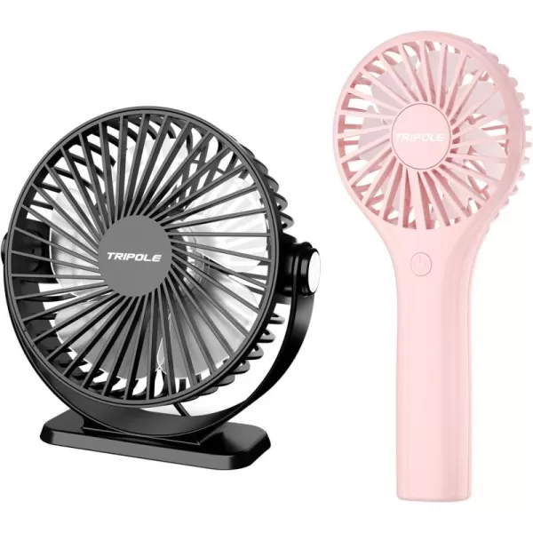 TriPole Handheld Portable Fan and Mini USB Desk Fan Bundle 3 Speeds Powerful Personal Fans for Officce Outdoor Travel Cruise