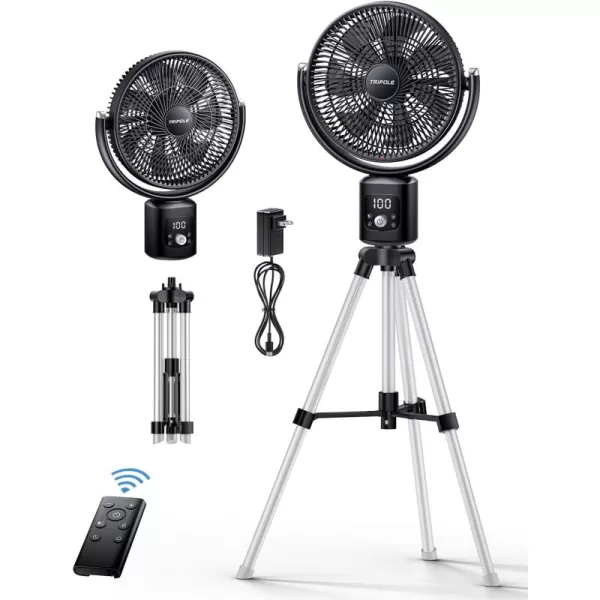 TriPole Oscillating Standing Fan 11 Outdoor Fan for Patios Quiet Pedestal Fan 12000mAh Rechargeable Battery Operated Floor Fan with Remote Control Portable Fan for Bedroom Patio Home Camping Travel
