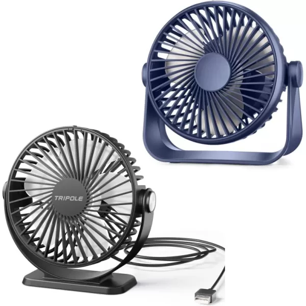 TriPole Small Desk Fan USB Powered Mini Fan ampamp Rechargeable Battery Operated Table Fan Bundle 3 Speeds Powerful Wind Personal Fan for Office Home Camping