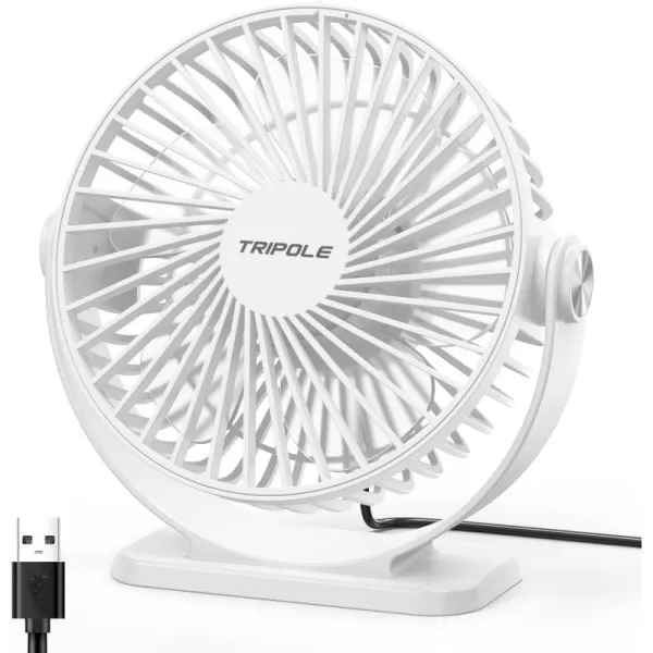 TriPole Small Desk Fan USB Powered Personal Fan Strong Airflow 3 Speeds Mini Fan 360Rotation Portable Fan 51 Inch Quiet Table Fan for Home Office Bedroom Desktop Travel Green 49ft CableWhite