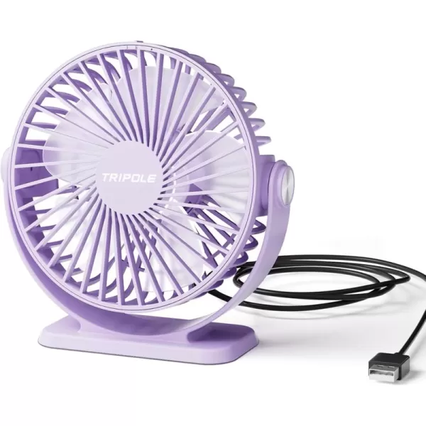 TriPole Small Desk Fan USB Powered Personal Fan Strong Airflow 3 Speeds Mini Fan 360Rotation Portable Fan 51 Inch Quiet Table Fan for Home Office Bedroom Desktop Travel Green 49ft CablePurple