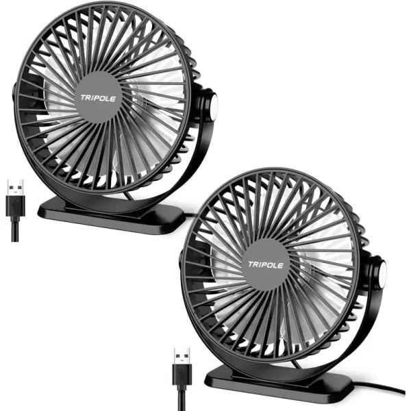 TriPole Small Desk Fan USB Powered Personal Fan Strong Airflow 3 Speeds Mini Fan 360Rotation Portable Fan 51 Inch Quiet Table Fan for Home Office Bedroom Desktop Travel Green 49ft CableBlack  Black