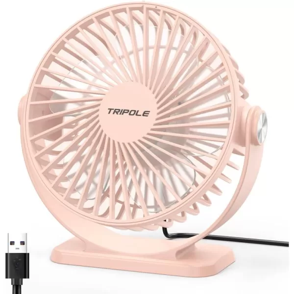 TriPole Small Desk Fan USB Powered Personal Fan Strong Airflow 3 Speeds Mini Fan 360Rotation Portable Fan 51 Inch Quiet Table Fan for Home Office Bedroom Desktop Travel Green 49ft CablePink