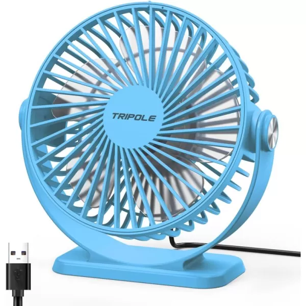 TriPole Small Desk Fan USB Powered Personal Fan Strong Airflow 3 Speeds Mini Fan 360Rotation Portable Fan 51 Inch Quiet Table Fan for Home Office Bedroom Desktop Travel Green 49ft CableBlue
