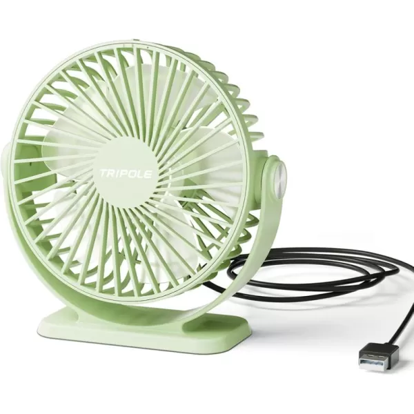 TriPole Small Desk Fan USB Powered Personal Fan Strong Airflow 3 Speeds Mini Fan 360Rotation Portable Fan 51 Inch Quiet Table Fan for Home Office Bedroom Desktop Travel Green 49ft CableGreen