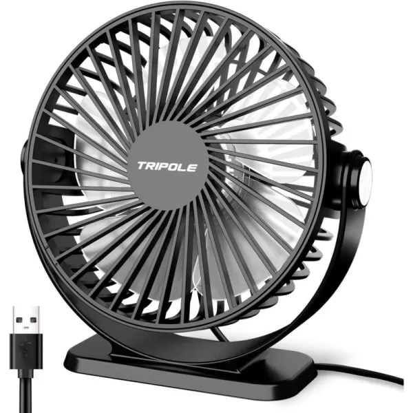 TriPole Small Desk Fan USB Powered Personal Fan Strong Airflow 3 Speeds Mini Fan 360Rotation Portable Fan 51 Inch Quiet Table Fan for Home Office Bedroom Desktop Travel Green 49ft CableBlack
