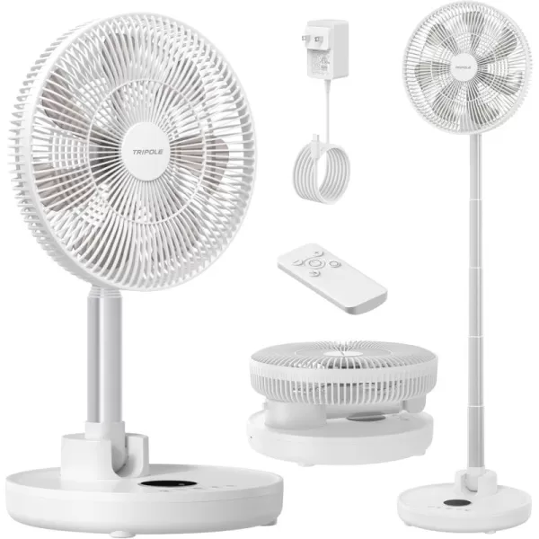 TriPole Standing Oscillating Pedestal Fan Rechargeable Battery Operated Quiet Height Adjustable Floor Fan with Remote Timer Foldaway Portable Fan for Bedroom Home Travel 531H Working 12White