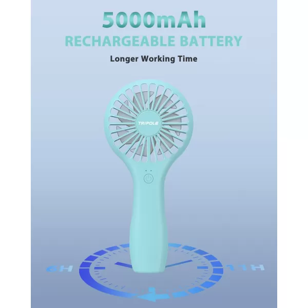 TriPole Handheld Fan Mini Fan Portable 5000 mAh Battery Operated Small Personal Fan with Powerful Wind USB Rechargeable Eyelash Fan for Makeup Girls Kids Women Summer Wedding Outdoor Travel BlueBlue