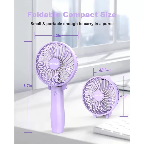 TriPole Handheld Fan Portable Mini Fan 3 Speeds Foldable Small Personal Fan Rechargeable USB Desk Fan Powerful Hand Held Fan Battery Operated for Travel Outdoor Makeup Gifts Black 42 Fan CoverPurple