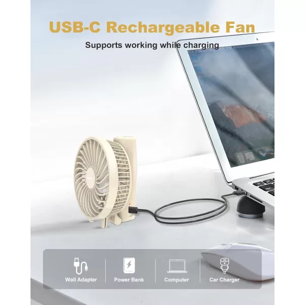 TriPole Handheld Fan Portable Mini Fan 3 Speeds Foldable Small Personal Fan Rechargeable USB Desk Fan Powerful Hand Held Fan Battery Operated for Travel Outdoor Makeup Gifts Black 42 Fan CoverBeige