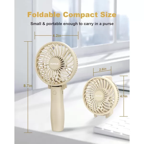 TriPole Handheld Fan Portable Mini Fan 3 Speeds Foldable Small Personal Fan Rechargeable USB Desk Fan Powerful Hand Held Fan Battery Operated for Travel Outdoor Makeup Gifts Black 42 Fan CoverBeige