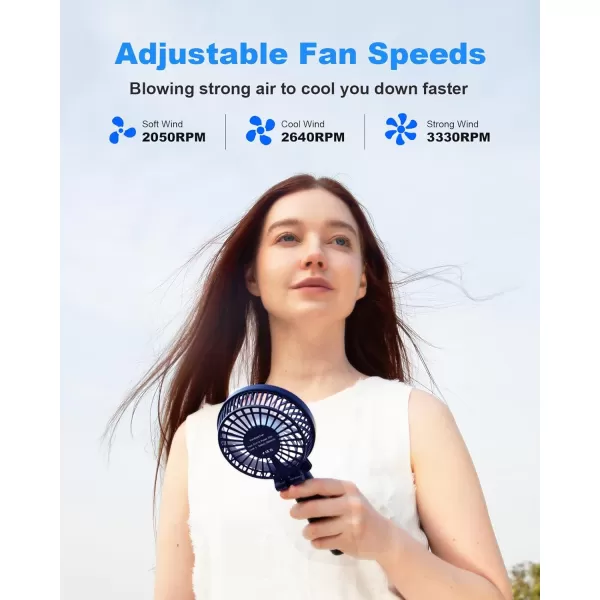 TriPole Handheld Fan Portable Mini Fan 3 Speeds Foldable Small Personal Fan Rechargeable USB Desk Fan Powerful Hand Held Fan Battery Operated for Travel Outdoor Makeup Gifts Black 42 Fan CoverNavy Blue