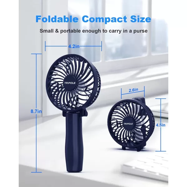 TriPole Handheld Fan Portable Mini Fan 3 Speeds Foldable Small Personal Fan Rechargeable USB Desk Fan Powerful Hand Held Fan Battery Operated for Travel Outdoor Makeup Gifts Black 42 Fan CoverNavy Blue