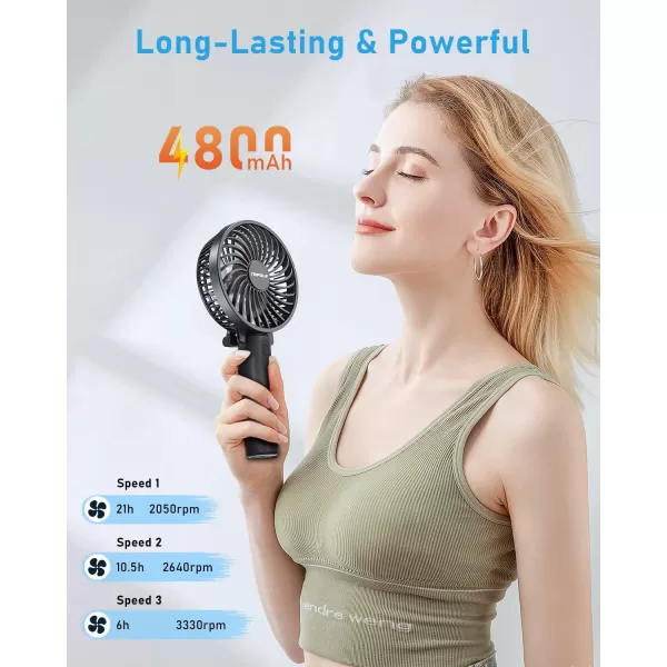 TriPole Handheld Fan Portable Mini Fan 4800mAh Battery Operated Fan Powerful Hand Fan 3 Speeds Small Personal Fan Desk Fan for Travel Kids Boys Girls Men Women 621H Working BeigeBlack