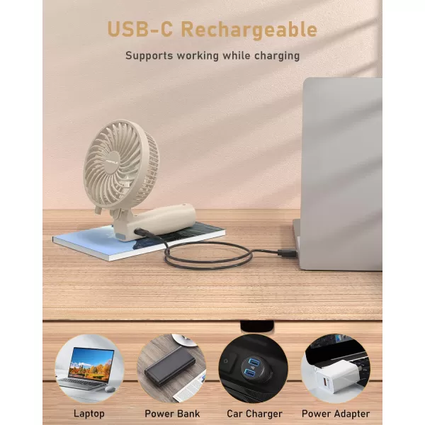 TriPole Handheld Fan Portable Mini Fan 4800mAh Battery Operated Fan Powerful Hand Fan 3 Speeds Small Personal Fan Desk Fan for Travel Kids Boys Girls Men Women 621H Working BeigeBeige