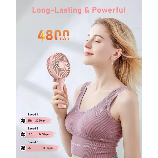 TriPole Handheld Fan Portable Mini Fan 4800mAh Battery Operated Fan Powerful Hand Fan 3 Speeds Small Personal Fan Desk Fan for Travel Kids Boys Girls Men Women 621H Working BeigePink