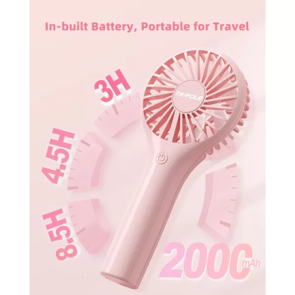 TriPole Portable Handheld Fan Mini Personal Fan with 3 Speeds Powerful Little Battery Hand Held Fan for Travel Trip Outdoor Concerts Cute Small Rechargeable Lash Fan for Makeup Skincare Drying PinkPink