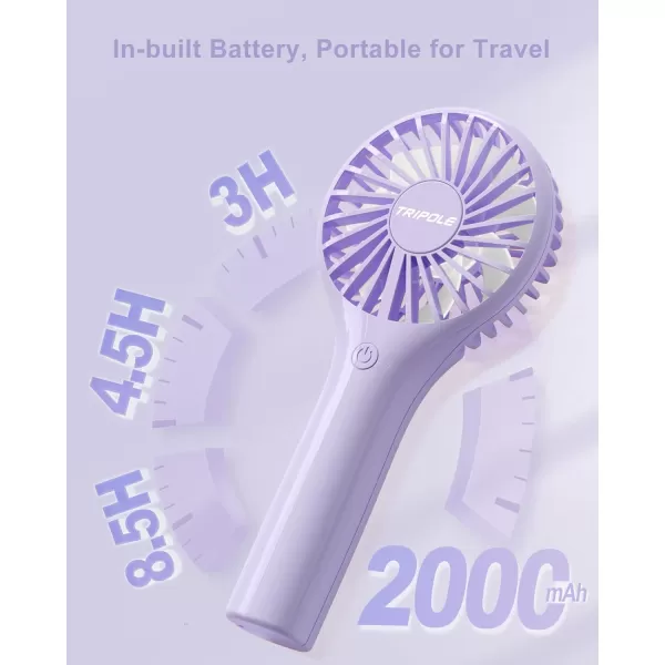 TriPole Portable Handheld Fan Mini Personal Fan with 3 Speeds Powerful Little Battery Hand Held Fan for Travel Trip Outdoor Concerts Cute Small Rechargeable Lash Fan for Makeup Skincare Drying PinkPurple