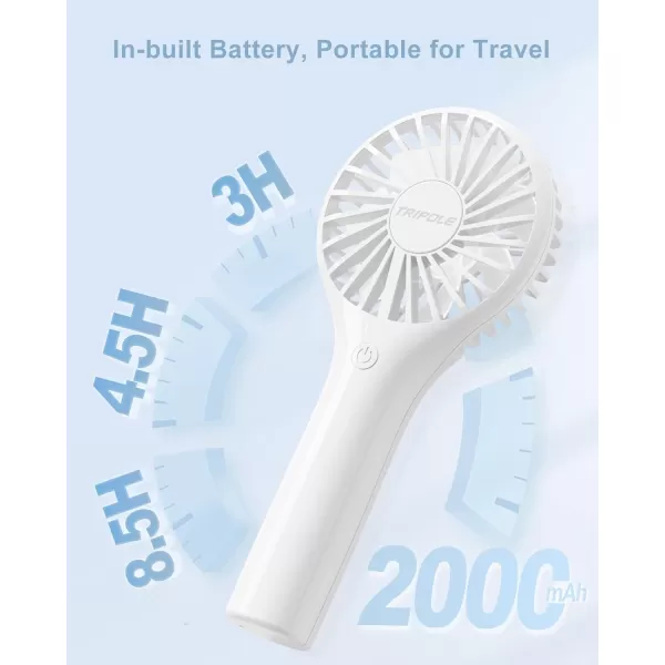 TriPole Portable Handheld Fan Mini Personal Fan with 3 Speeds Powerful Little Battery Hand Held Fan for Travel Trip Outdoor Concerts Cute Small Rechargeable Lash Fan for Makeup Skincare Drying PinkWhite