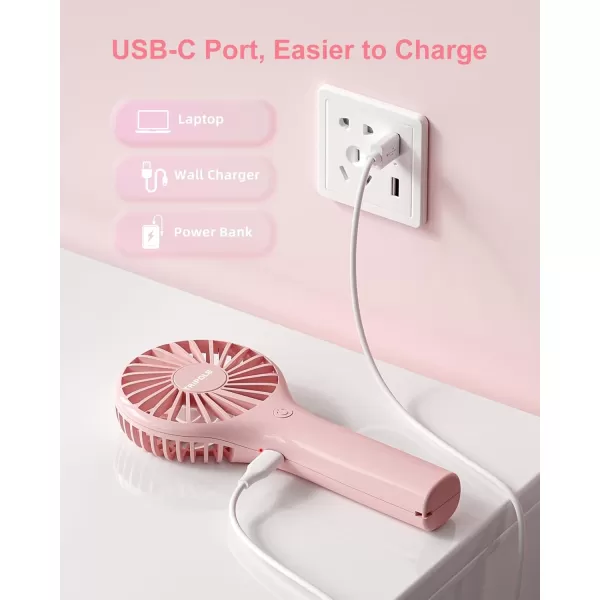 TriPole Portable Handheld Fan Mini Personal Fan with 3 Speeds Powerful Little Battery Hand Held Fan for Travel Trip Outdoor Concerts Cute Small Rechargeable Lash Fan for Makeup Skincare Drying PinkPink