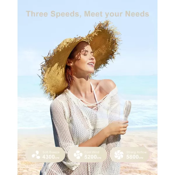 TriPole Portable Handheld Fan Mini Personal Fan with 3 Speeds Powerful Little Battery Hand Held Fan for Travel Trip Outdoor Concerts Cute Small Rechargeable Lash Fan for Makeup Skincare Drying PinkBeige