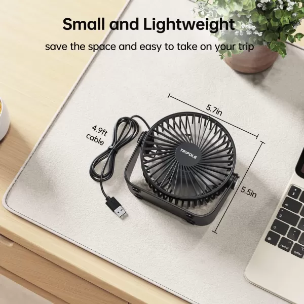 TriPole USB Desk Fan Mini Portable Fan with Strong Airflow Small Table Fan 3 speeds 360Rotatable Personal Fan for Desktop Home Office Bedroom Camping Outdoor51Inch49ft cable