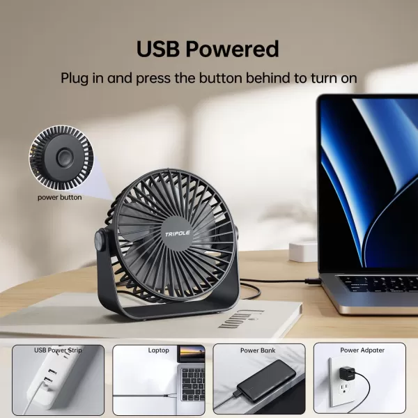 TriPole USB Desk Fan Mini Portable Fan with Strong Airflow Small Table Fan 3 speeds 360Rotatable Personal Fan for Desktop Home Office Bedroom Camping Outdoor51Inch49ft cable