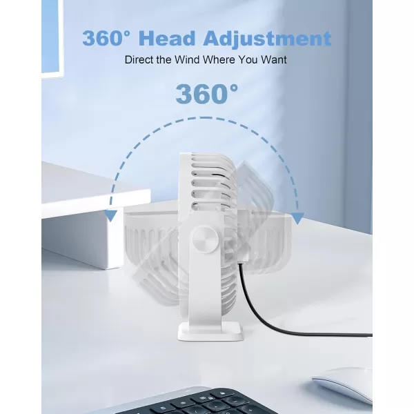 TriPole USB Desk Fan Mini Portable Personal Fan 3 Speeds Adjustable Strong Breeze Small Electric Fan 360 Rotation Quiet Plug In USB Fan for Desktop Bedroom Office Table Travel Cruise Pink 45inWhite