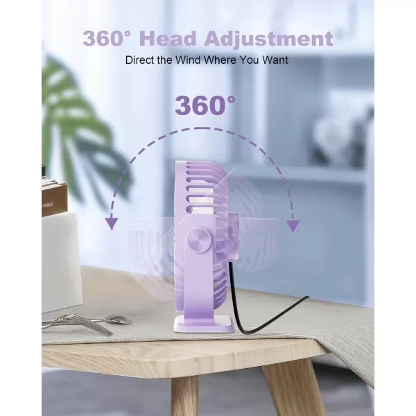 TriPole USB Desk Fan Mini Portable Personal Fan 3 Speeds Adjustable Strong Breeze Small Electric Fan 360 Rotation Quiet Plug In USB Fan for Desktop Bedroom Office Table Travel Cruise Pink 45inPurple