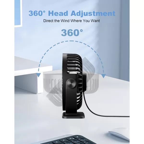TriPole USB Desk Fan Mini Portable Personal Fan 3 Speeds Adjustable Strong Breeze Small Electric Fan 360 Rotation Quiet Plug In USB Fan for Desktop Bedroom Office Table Travel Cruise Pink 45inBlack