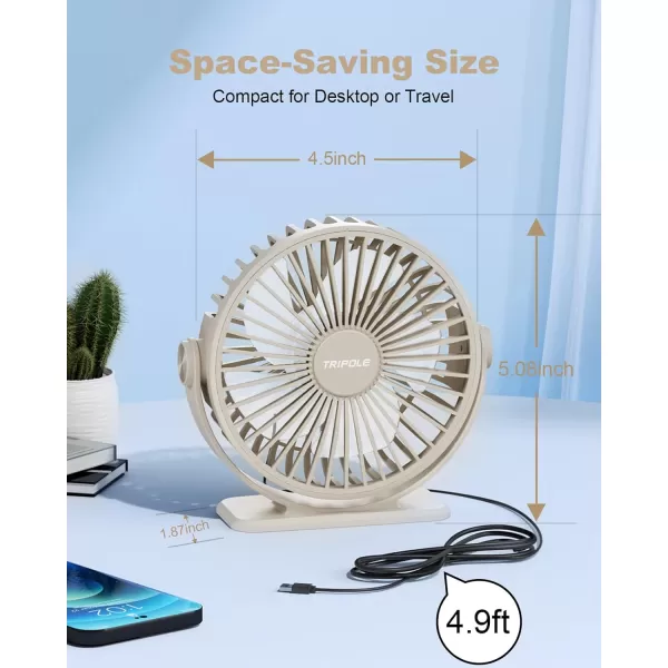 TriPole USB Desk Fan Mini Portable Personal Fan 3 Speeds Adjustable Strong Breeze Small Electric Fan 360 Rotation Quiet Plug In USB Fan for Desktop Bedroom Office Table Travel Cruise Pink 45inBeige