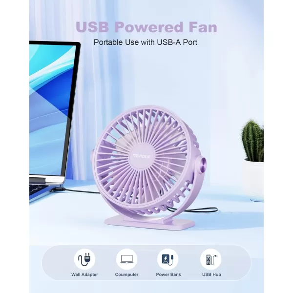 TriPole USB Desk Fan Mini Portable Personal Fan 3 Speeds Adjustable Strong Breeze Small Electric Fan 360 Rotation Quiet Plug In USB Fan for Desktop Bedroom Office Table Travel Cruise Pink 45inPurple