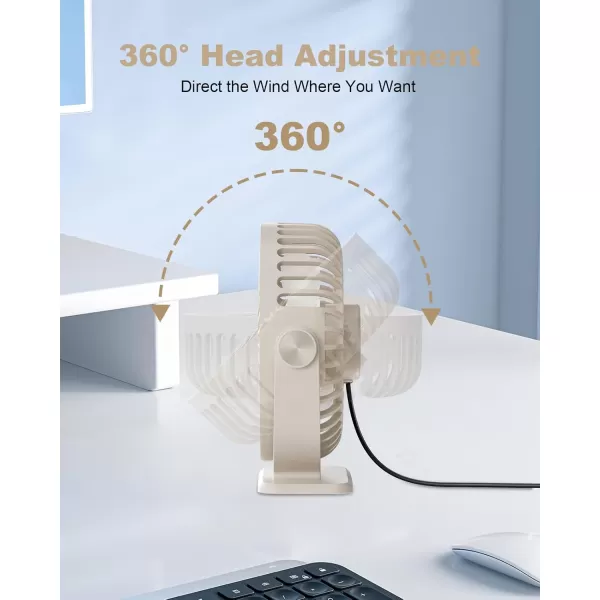 TriPole USB Desk Fan Mini Portable Personal Fan 3 Speeds Adjustable Strong Breeze Small Electric Fan 360 Rotation Quiet Plug In USB Fan for Desktop Bedroom Office Table Travel Cruise Pink 45inBeige